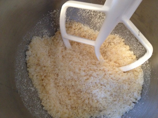 Mix Almond Paste and Sugar to Crumbs
