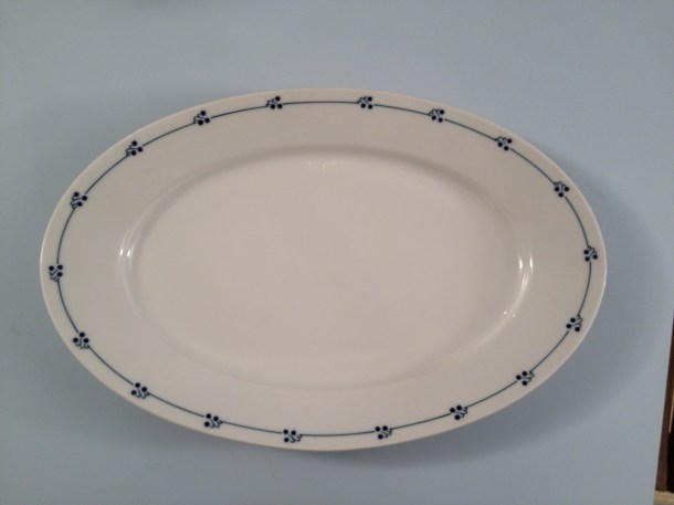 From the Saginaw Antique Warehouse, a huge Saxony platter with plenty of  white  to regally present any food and a bit of blue trim to keep me happy!