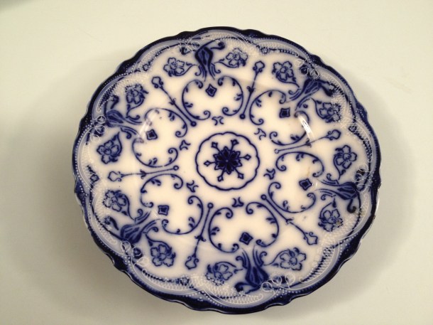 Though not for serving food, I love the Flow Blue pattern added to our collection today, displayed close to the ceiling around our dining room.